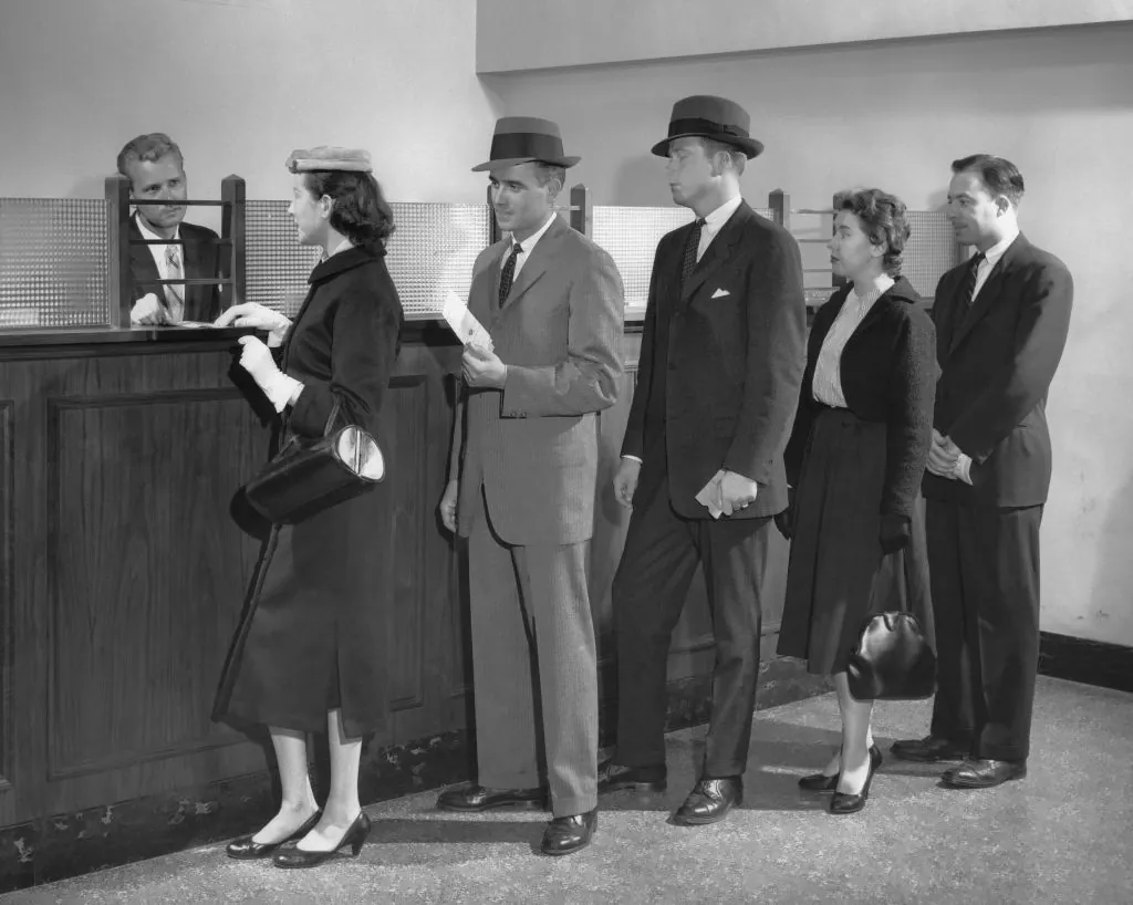 Historic retail banking counter