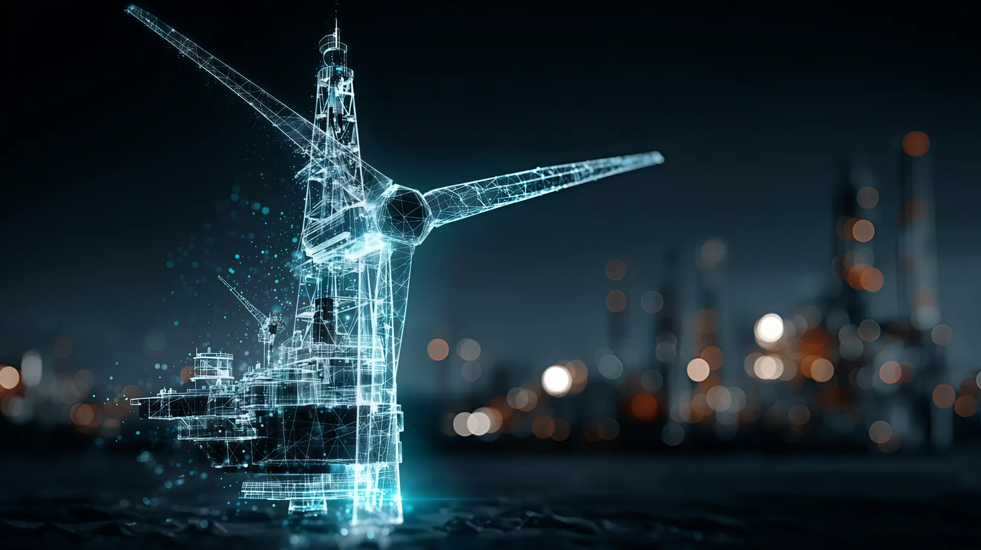 Digital wireframe of a wind turbine