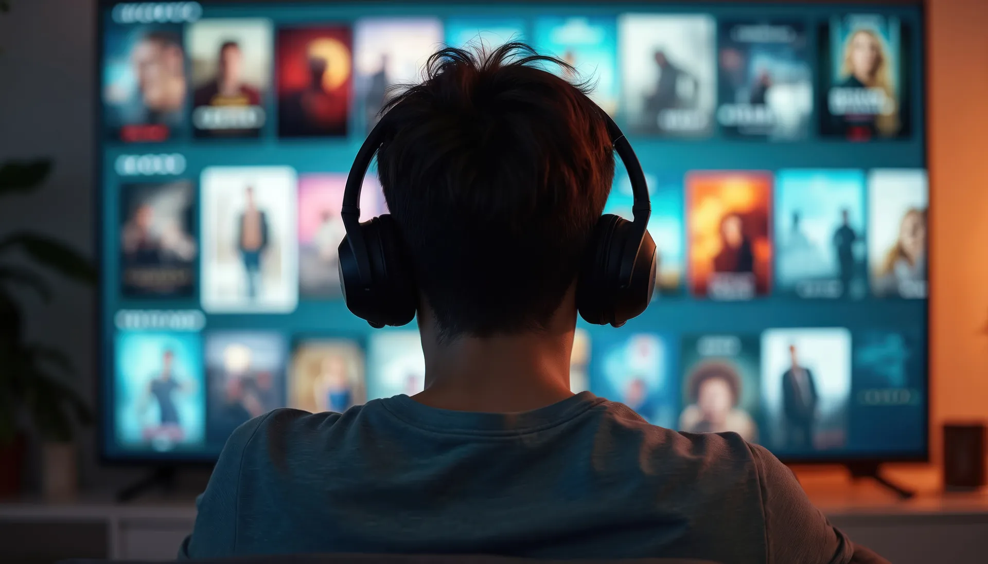 Person wearing headphones browsing streaming service