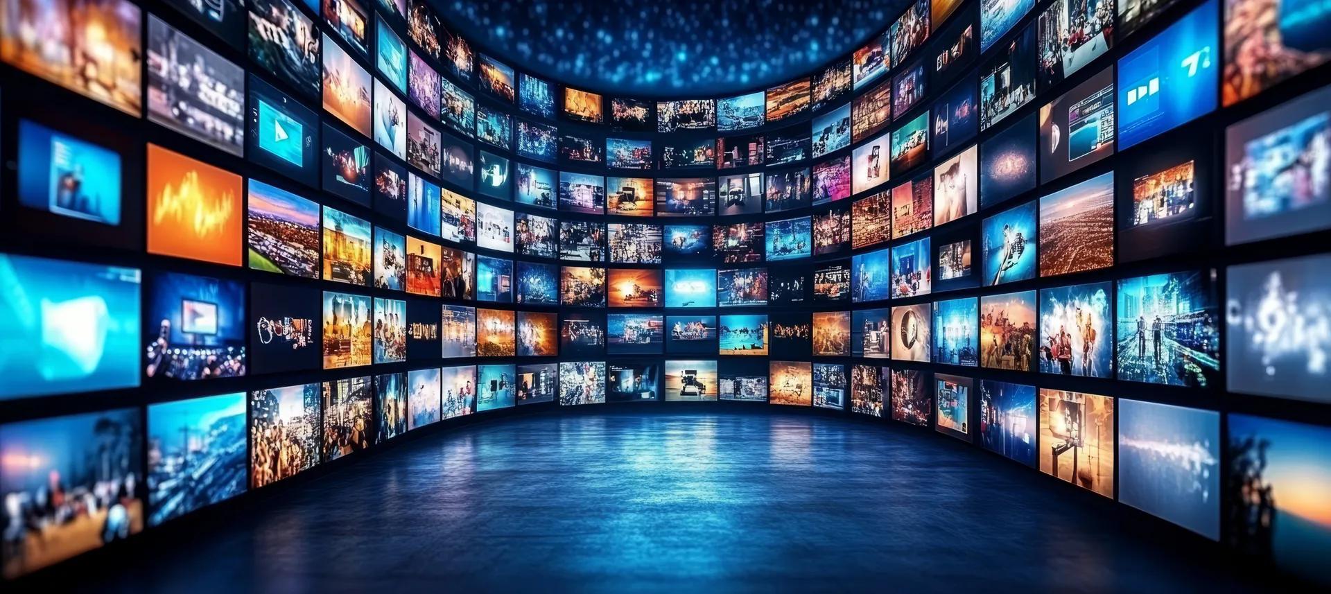 Immersive wall of digital entertainment screens