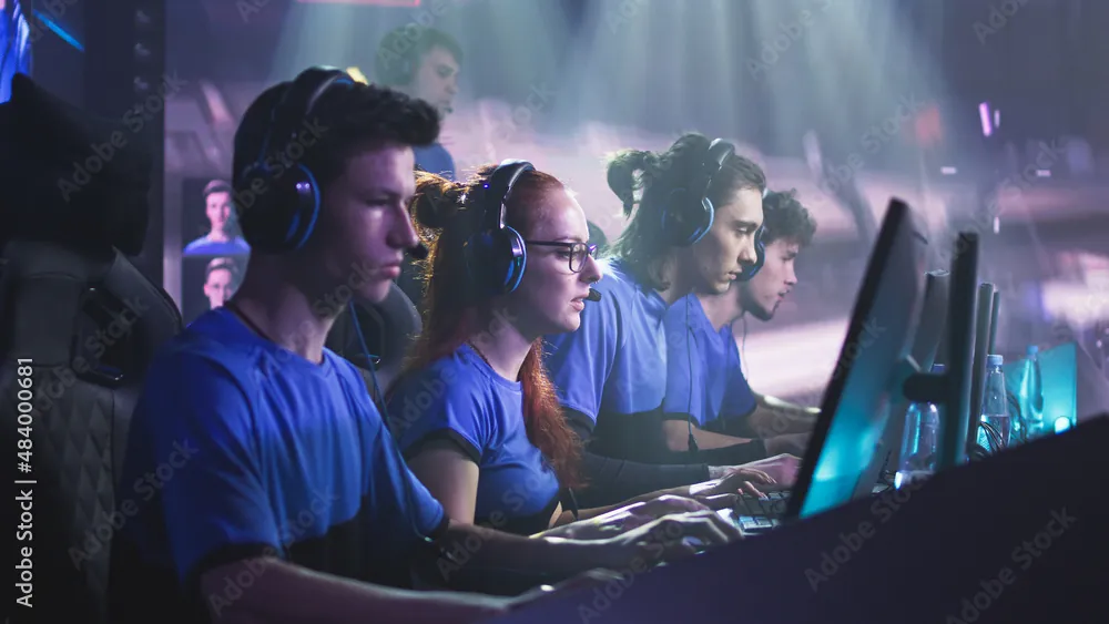 Professional gamers competing in an esports tournament