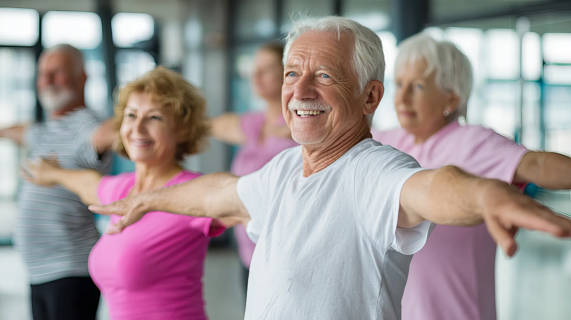 Elderly couple exercising, representing ageing populations and healthcare demand